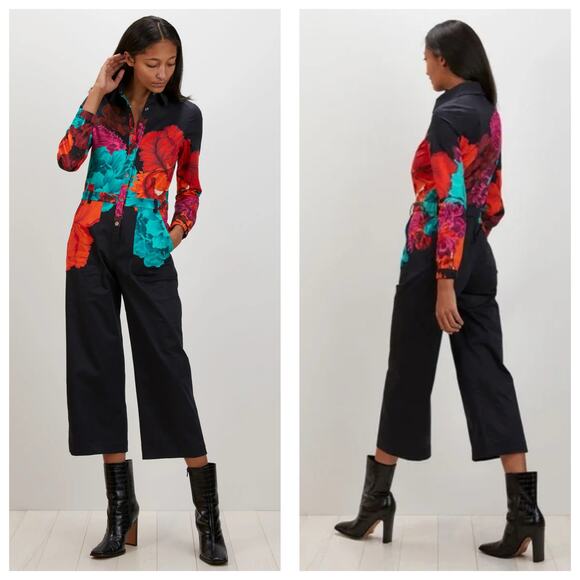 The Kit Alex Jumpsuit Multi Iris Size Large Floral Utility Cotton Twill - Picture 1 of 14